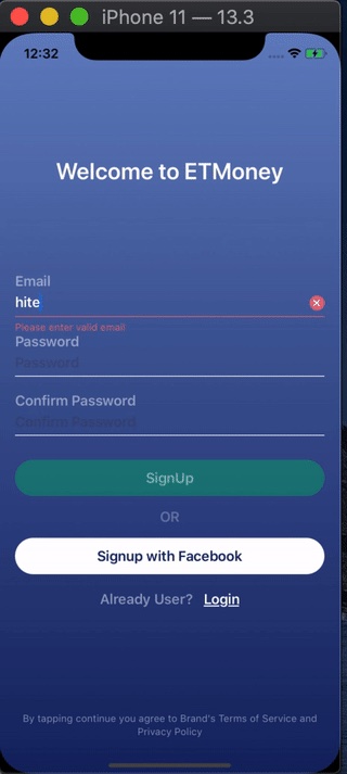 Signup screen in ios swift example